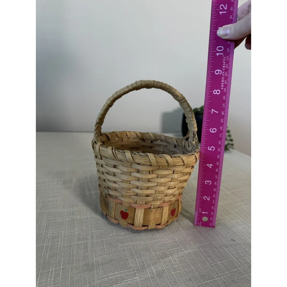 Vintage Country Farmhouse Hand Painted Apple Woven Basket 1990 90s Cottagecore